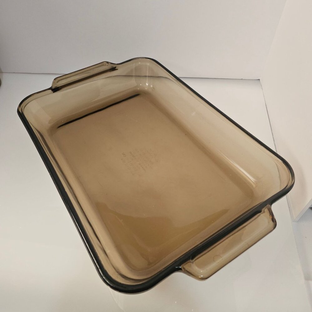 Anchor Hocking Amber Cake Pan Rectangular glass 13.5" brown dish 3qt baker kitch - Picture 7 of 7